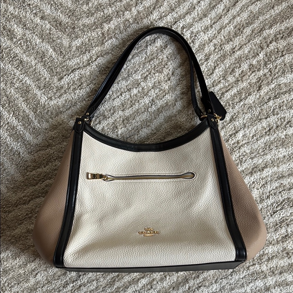 Coach Cream and Tan Shoulder Bag with Black Accents